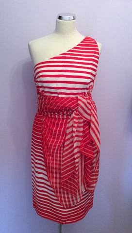 Louis Ferraud Red & White Stripe One Shoulder Dress Size 10 - Whispers Dress Agency - Sold - 6