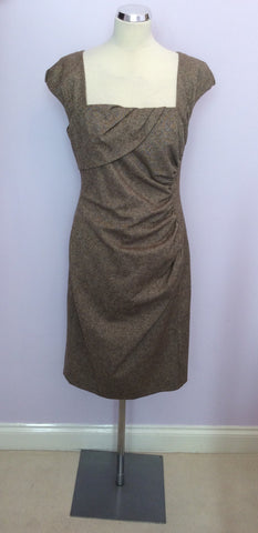 LK Bennett Brown Tweed Wool Tina Dress Size 14 - Whispers Dress Agency - Sold - 1