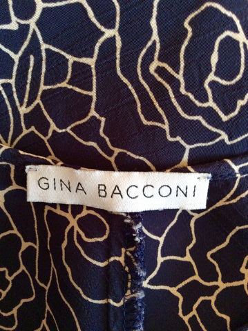 Gina Bacconi Dark Blue Floral Print Long Dress Size 16 - Whispers Dress Agency - Sold - 4