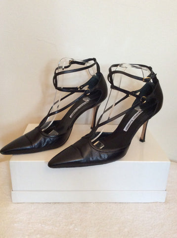 Monolo Blahnik Black Leather Strappy Heels Size 7.5/40.5 - Whispers Dress Agency - Womens Heels - 3