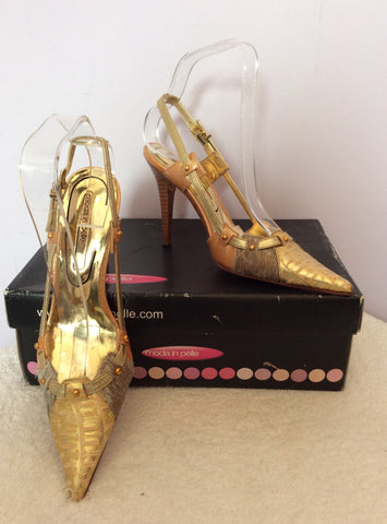 Brand New Moda In Pelle Gold Gated Slingback With Studs Size 3.5/36 - Whispers Dress Agency - Womens Heels - 1