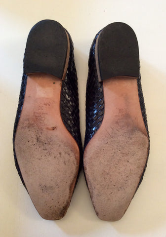 Joop Dark Blue Italian Leather Woven Flat Shoes Size 5/38 - Whispers Dress Agency - Sold - 3