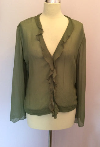 Jigsaw Green Silk V Neckline Frill Trim Blouse Size 12 - Whispers Dress Agency - Womens Shirts & Blouses - 1