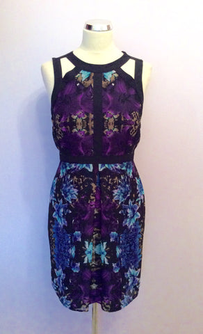MARKS & SPENCER PURPLE PRINT CUT OUT TRIM PENCIL DRESS SIZE 10 - Whispers Dress Agency - Womens Dresses - 1