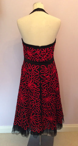 Veni Infantino For Roland Joyce Black & Red Appliqué Halterneck Dress Size 10 - Whispers Dress Agency - Womens Dresses - 3