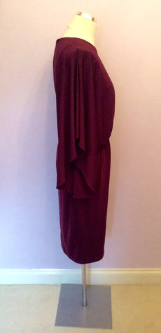 Brand New Star By Julien Macdonald Dark Purple One Shoulder Sleeve Dress Size 14