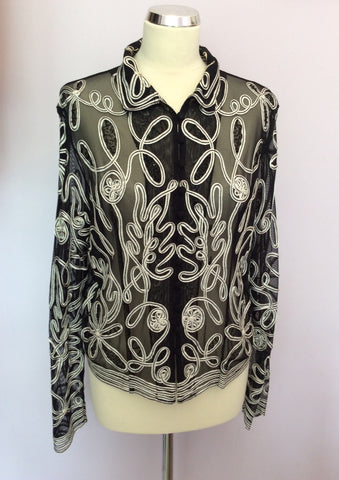 Phase Eight Black & White Applique Beaded Trim Shirt Size 18 - Whispers Dress Agency - Sold - 1