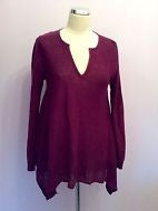 James Lakeland Burgundy Linen V Neck Uneven Hem Jumper Size 12/M - Whispers Dress Agency - Sold - 1