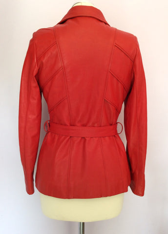 Italian Vera Pelle Red Soft Leather Belted Jacket Size 42 UK 10 - Whispers Dress Agency - Sold - 4