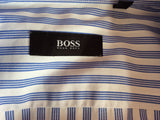 Hugo Boss 'Elton' Blue & White Stripe Cotton Shirt Size 17" - Whispers Dress Agency - Mens Formal Shirts - 2