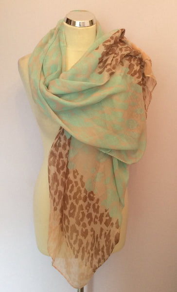 LIGHT GREEN,APRICOT & BROWN PRINT WRAP/ SCARF - Whispers Dress Agency - Womens Scarves & Wraps