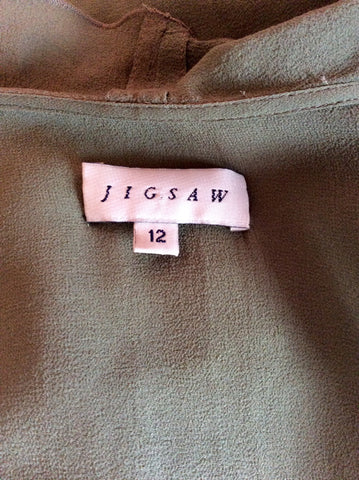 Jigsaw Green Silk V Neckline Frill Trim Blouse Size 12 - Whispers Dress Agency - Womens Shirts & Blouses - 3