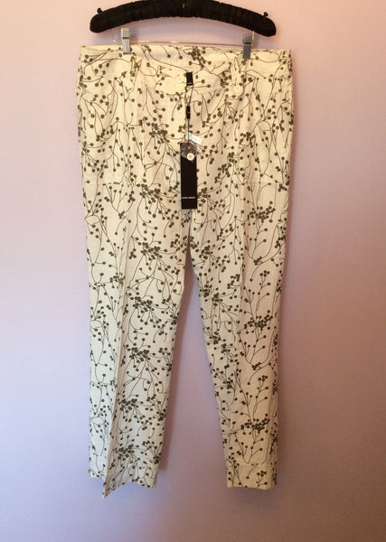 Vero Moda White & Dark Green Print Linen Trousers Size 44 UK 16 - Whispers Dress Agency - Sold - 1