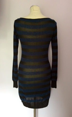 French Connection Black & Blue Stripe Long Sleeve Jumper Dress Size 10 - Whispers Dress Agency - Sold - 2