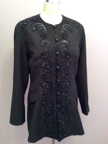 Gina Bacconi Black Beaded & Sequinned Jacket & Skirt Suit Size 14 Fit UK 10/12 - Whispers Dress Agency - Womens Suits & Tailoring - 2