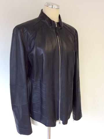 BETTY BARCLAY DARK BLUE SOFT LEATHER ZIP UP JACKET SIZE 18 - Whispers Dress Agency - Sold - 2