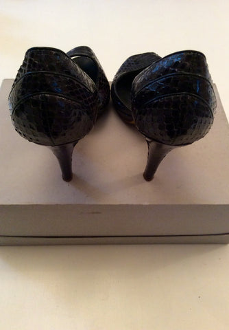 FRENCH CONNECTION BLACK LEATHER SNAKESKIN PEEPTOE HEELS SIZE 6/39 - Whispers Dress Agency - Womens Heels - 4
