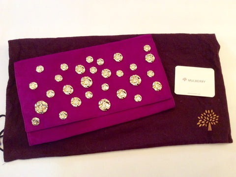 Mulberry Fuchsia Pink Suede & Gold Trim Clutch Bag - Whispers Dress Agency - Clutch Bags - 1