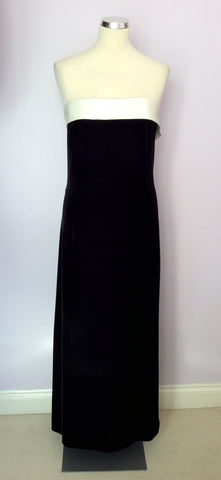 Roman Original Black Velvet & White Satin Trim Strapless Evening Dress Size 16 - Whispers Dress Agency - Womens Dresses - 1