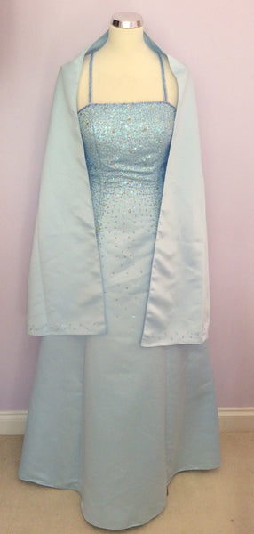 Dynasty Pale Blue Beaded & Sequined Ball Gown / Prom Dress Size S - Whispers Dress Agency - Womens Dresses - 1