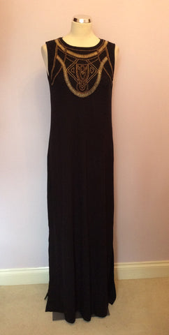 BRAND NEW MARKS & SPENCER BLACK BEADED LONG STRETCH JERSEY DRESS SIZE 12 - Whispers Dress Agency - Womens Dresses - 1