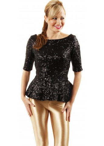 THE PRETTY DRESS COMPANY BLACK SEQUINNED PEPLUM TOP SIZE 16 - Whispers Dress Agency - Sold - 1