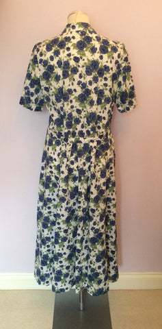 LIBERTY BLUE,WHITE & GREEN FLORAL PRINT COTTON DRESS SIZE 16 - Whispers Dress Agency - Sold - 4