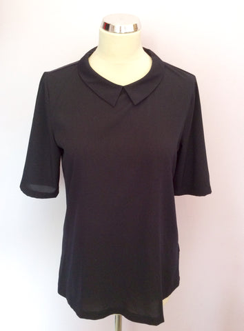 French Connection Dark Blue Collared Short Sleeve Top Size L - Whispers Dress Agency - Sold - 1