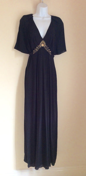 Temperley Black Silk & Jewel Trim Long Occasion / Evening Dress Size 8 - Whispers Dress Agency - Womens Dresses - 1