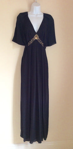 Temperley Black Silk & Jewel Trim Long Occasion / Evening Dress Size 8 - Whispers Dress Agency - Womens Dresses - 1