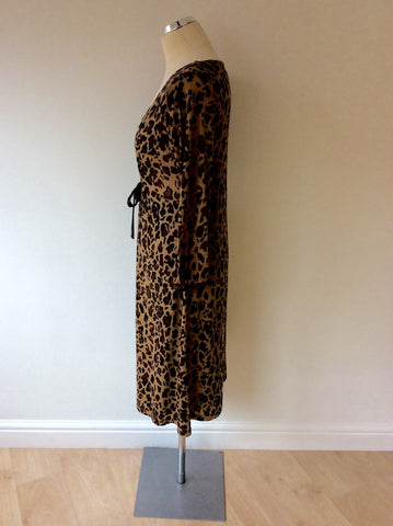 GERARD DAREL BROWN LEOPARD PRINT WOOL BLEND DRESS SIZE 42 UK 14 - Whispers Dress Agency - Womens Dresses - 3