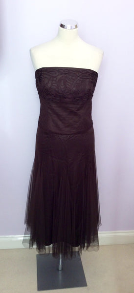 Monsoon Brown Net Overlay Strapless Dress Size 8 - Whispers Dress Agency - Womens Dresses - 1