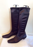 Adolfo Dominguez Brown Satin Stretch Knee High Boots Size 5/38 - Whispers Dress Agency - Womens Boots - 2