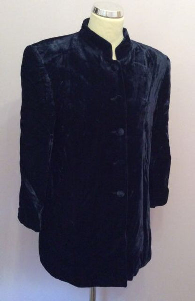 Gerry Weber Dark Blue Velvet Long Jacket Size 12 - Whispers Dress Agency - Sold - 1