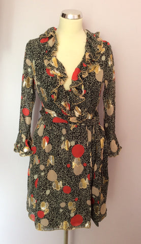 Anna Sui Black & Metallic Print Silk Wrap Dress Size 2 UK 6/8 - Whispers Dress Agency - Sold - 1