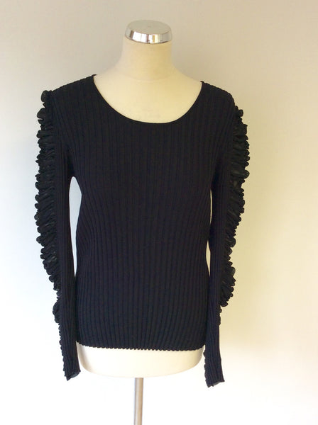 BETTY BARCLAY COLLECTION BLACK RIBBED RUCHED LONG SLEEVE JUMPER SIZE 8 - Whispers Dress Agency - Womens Knitwear - 1