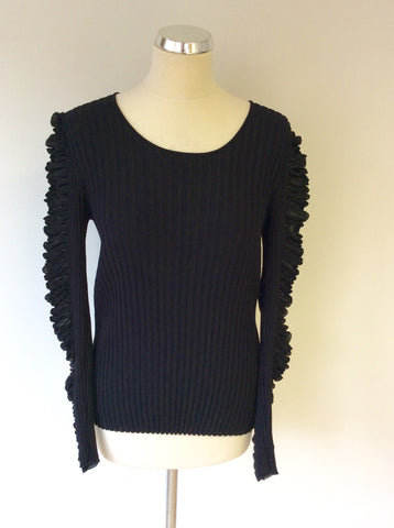 BETTY BARCLAY COLLECTION BLACK RIBBED RUCHED LONG SLEEVE JUMPER SIZE 8 - Whispers Dress Agency - Womens Knitwear - 1