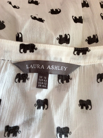Laura Ashley White With Black Elephant Print Blouse Size 16 - Whispers Dress Agency - Sold - 3