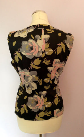 Karen Millen Black & Pink Floral Print V Neck Top Size 14 - Whispers Dress Agency - Womens Tops - 3