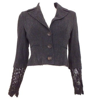 All Saints Anthracite Grey Wool Blend Jacket With Knitted Sleeves Size 8 - Whispers Dress Agency - Sold - 1