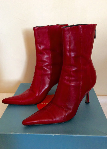 Karen Millen Red Leather Ankle Boots Size 4/37 - Whispers Dress Agency - Sold - 1