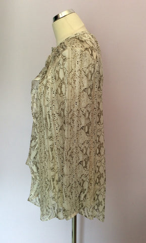Monsoon Ivory & Brown Print Tie Neck Blouse Size 14 - Whispers Dress Agency - Womens Shirts & Blouses - 2