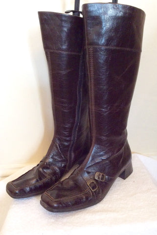 Reiker Dark Brown Buckle Trim Leather Boots Size 5/38 - Whispers Dress Agency - Sold - 2