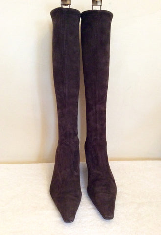 Peter Kaiser Dark Brown Suede Stretch Knee Length Boots Size 4/37 - Whispers Dress Agency - Sold - 2