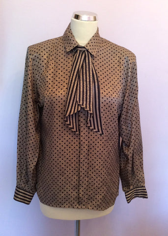 Vintage Jaeger Mink & Black Spot Blouse & Stripe Scarf Size 32"Approx UK 10 - Whispers Dress Agency - Sold