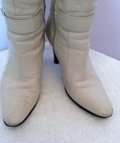 Karen Millen Cream Leather Knee High Boots Size 5/38 - Whispers Dress Agency - Sold - 4