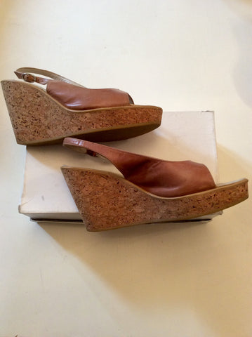 RUSSELL & BROMLEY TAN LEATHER WEDGE HEEL SANDALS SIZE 6/39 - Whispers Dress Agency - Womens Wedges - 2