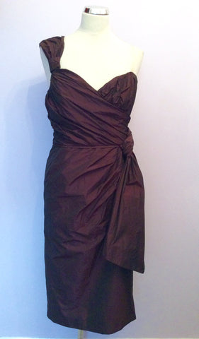 Whistles Brown Taffeta One Shoulder Cocktail Dress Size 14 - Whispers Dress Agency - Womens Dresses - 1