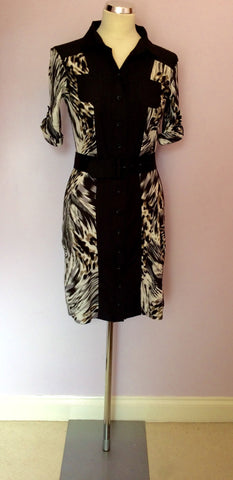 Marccain Sports Black, Brown & White Print Dress Size N3 UK 10/12 - Whispers Dress Agency - Womens Dresses - 1
