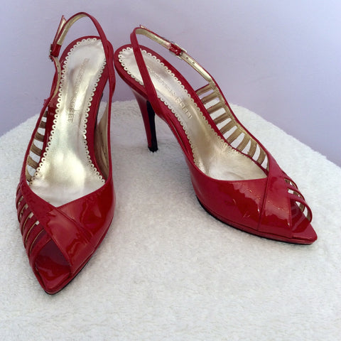 Sergio Rossi Red Patent Leather Slingback Heels Size 6/40 - Whispers Dress Agency - Womens Heels - 1